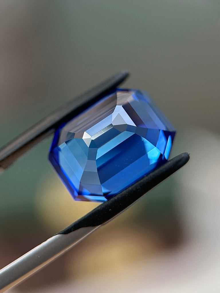Cornflower Emerald Cut Lab-Grown Sapphire