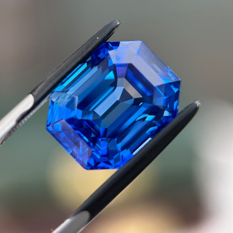 Cornflower Emerald Cut Lab-Grown Sapphire