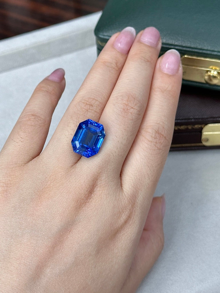 Cornflower Emerald Cut Lab-Grown Sapphire