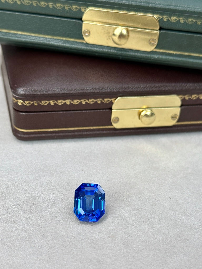 Cornflower Emerald Cut Lab-Grown Sapphire