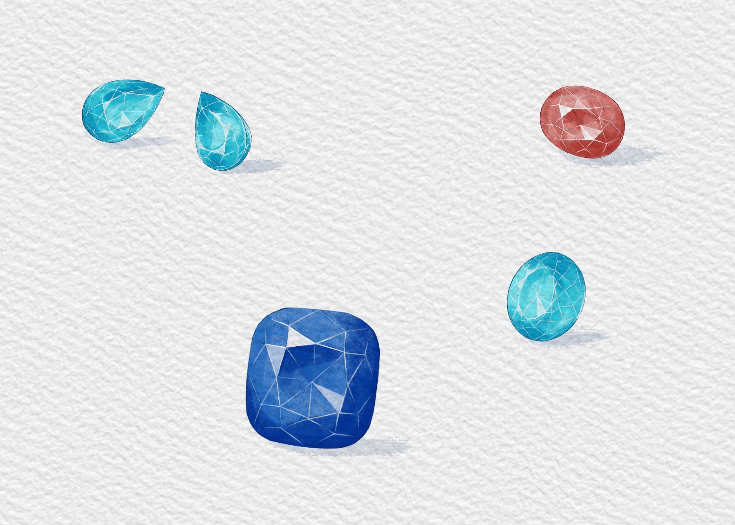 Collection of various gemstones on a textured white background